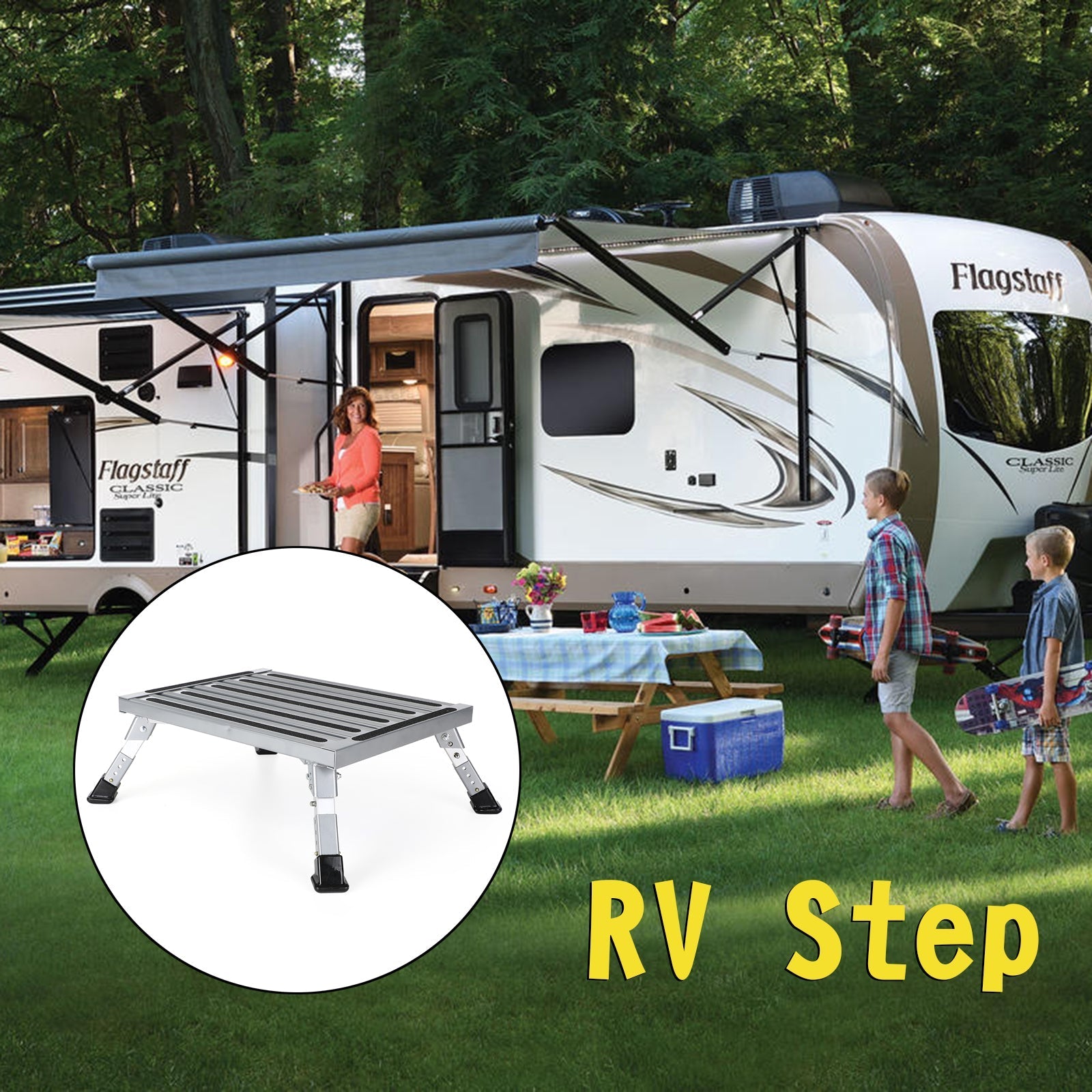 Trailer Camper Working Ladder Aluminum Platform Folding RV Step Stool Portable