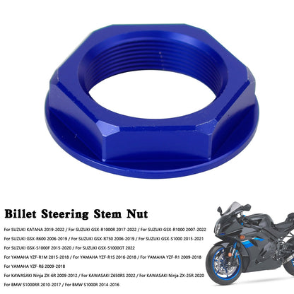 Billet Steering Stem Nut For SUZUKI GSXR 600/750 YZF-R1 ZX6R S1000RR