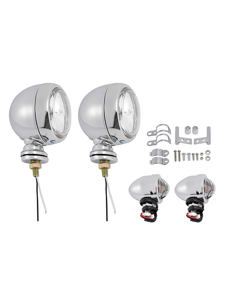 Motorcycle Beam Headlight Fog Lamp Custom Chrome #D19 For Racer Bobber Chopper