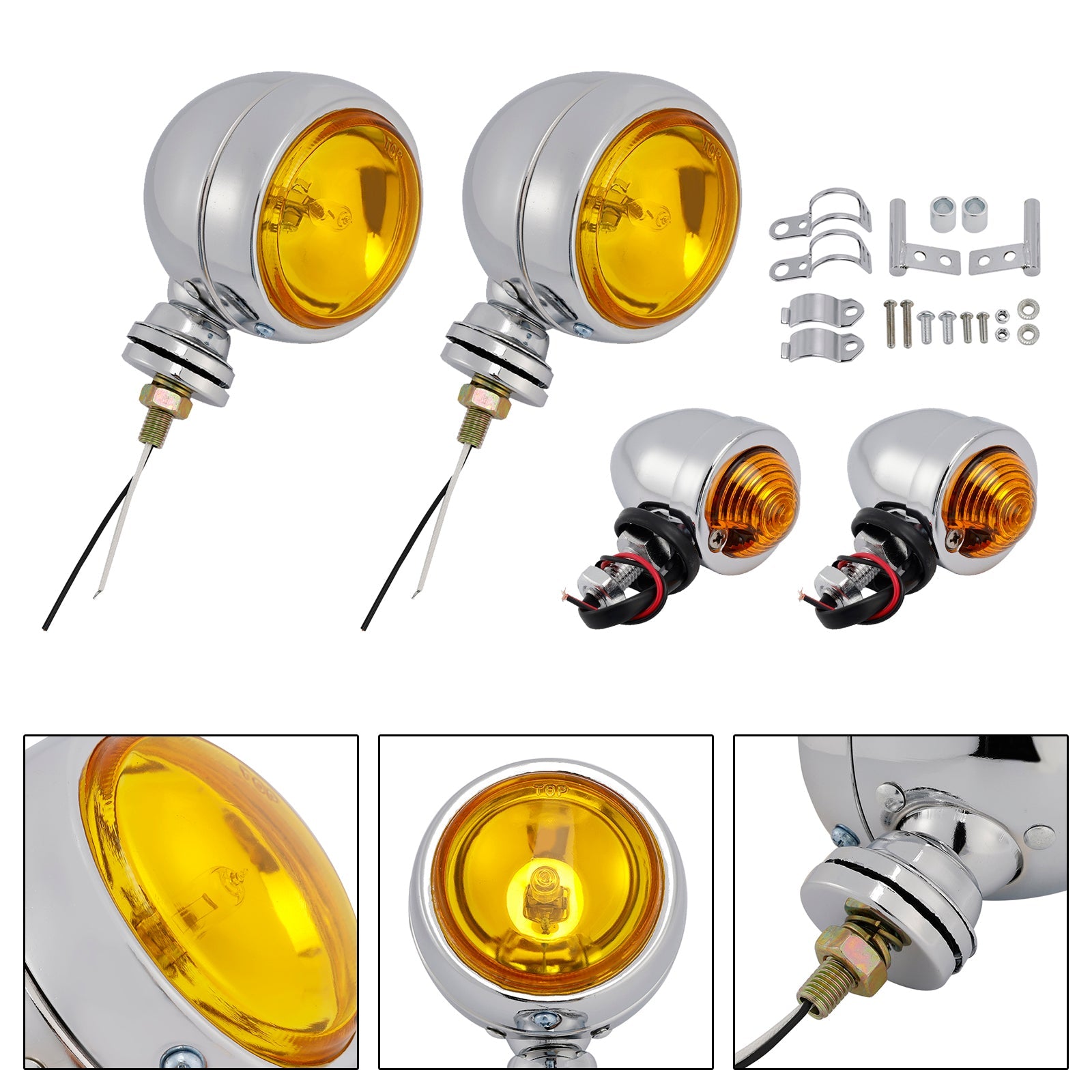 Motorcycle Beam Headlight Fog Lamp Custom Chrome #D20 For Racer Bobber Chopper