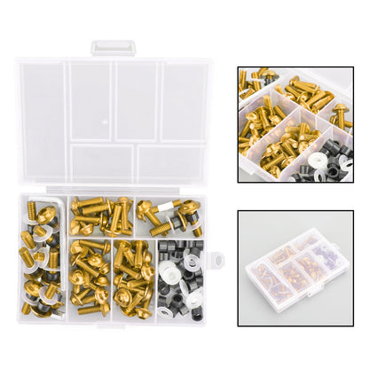 158Pcs Sportbike Windscreen Fairing Bolts Kit Fastener Clips Screws Gold