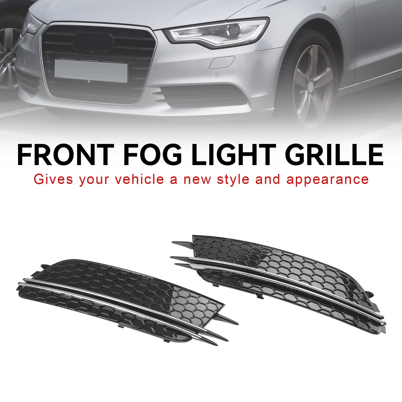 2012-2015 Audi A6 4G C7 2PCS Front Fog Light Cover Bezel Grill Grille