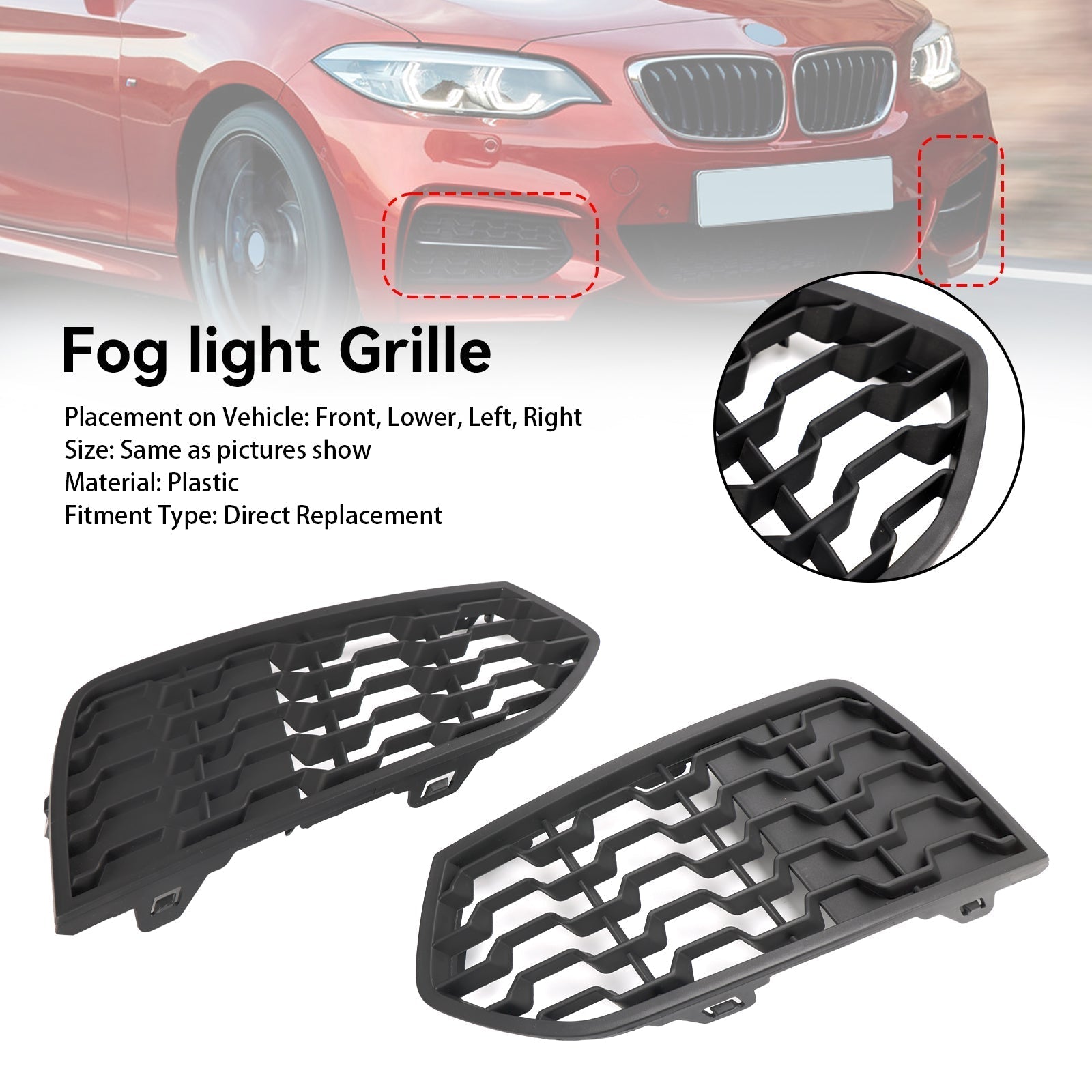 2014-2017 BMW 2-Series F23 Front Bumper M Fog Light Grilles Grill 2PCS