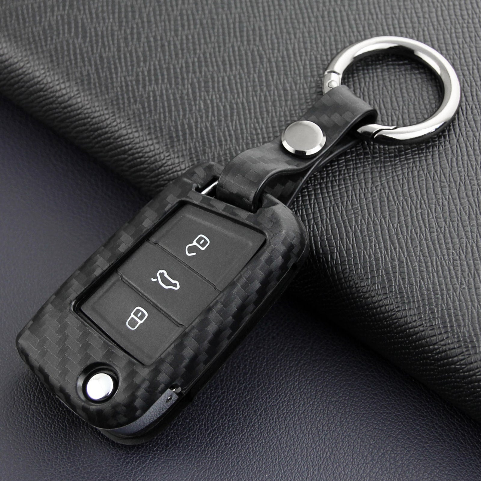 Leather Silicone Car Key Case Cover With Buckle For Volkswagen Golf MK7