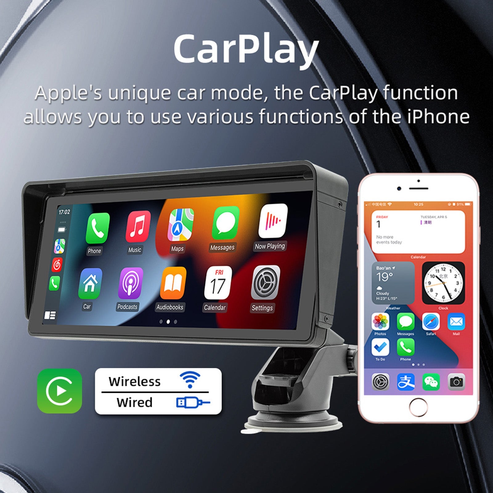 10.77" Car MP5 Player Bluetooth Car FM Transmitter Wireless Carplay 4 LED Camera