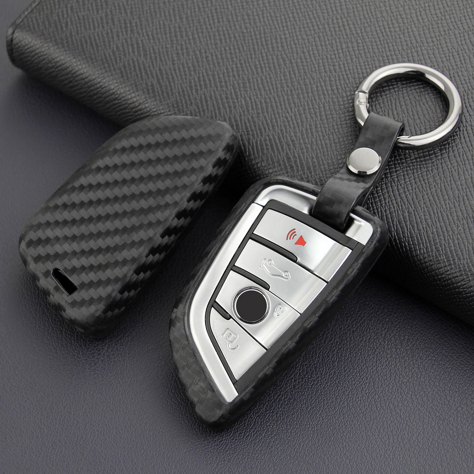 Leather Silicone Car Key Case Cover With Buckle For BMW