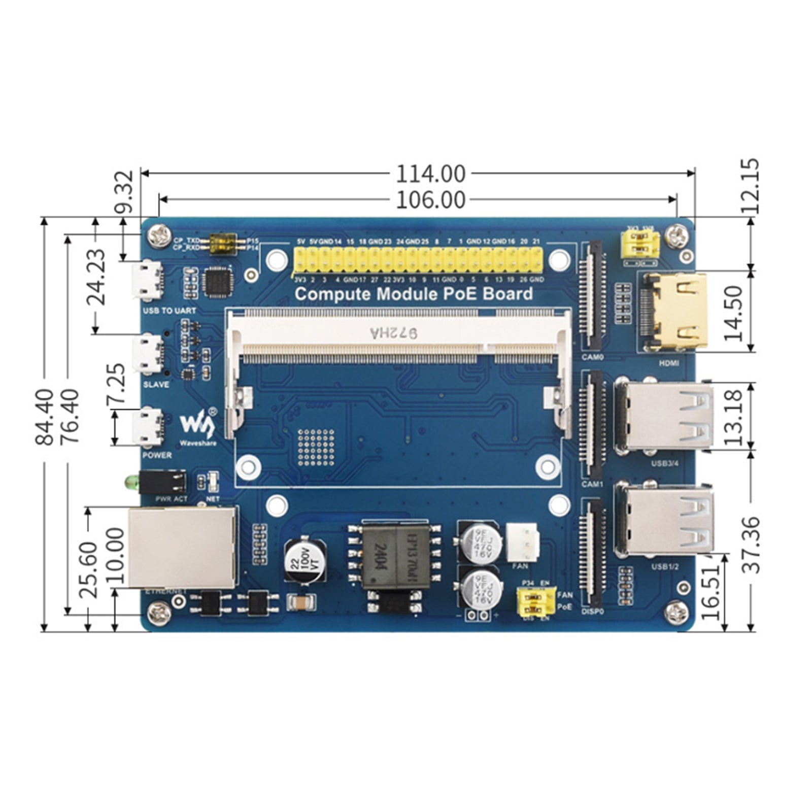 Raspberry Pi Compute Module Expansion Board CM4S/CM3 Baseboard POE Power Supply