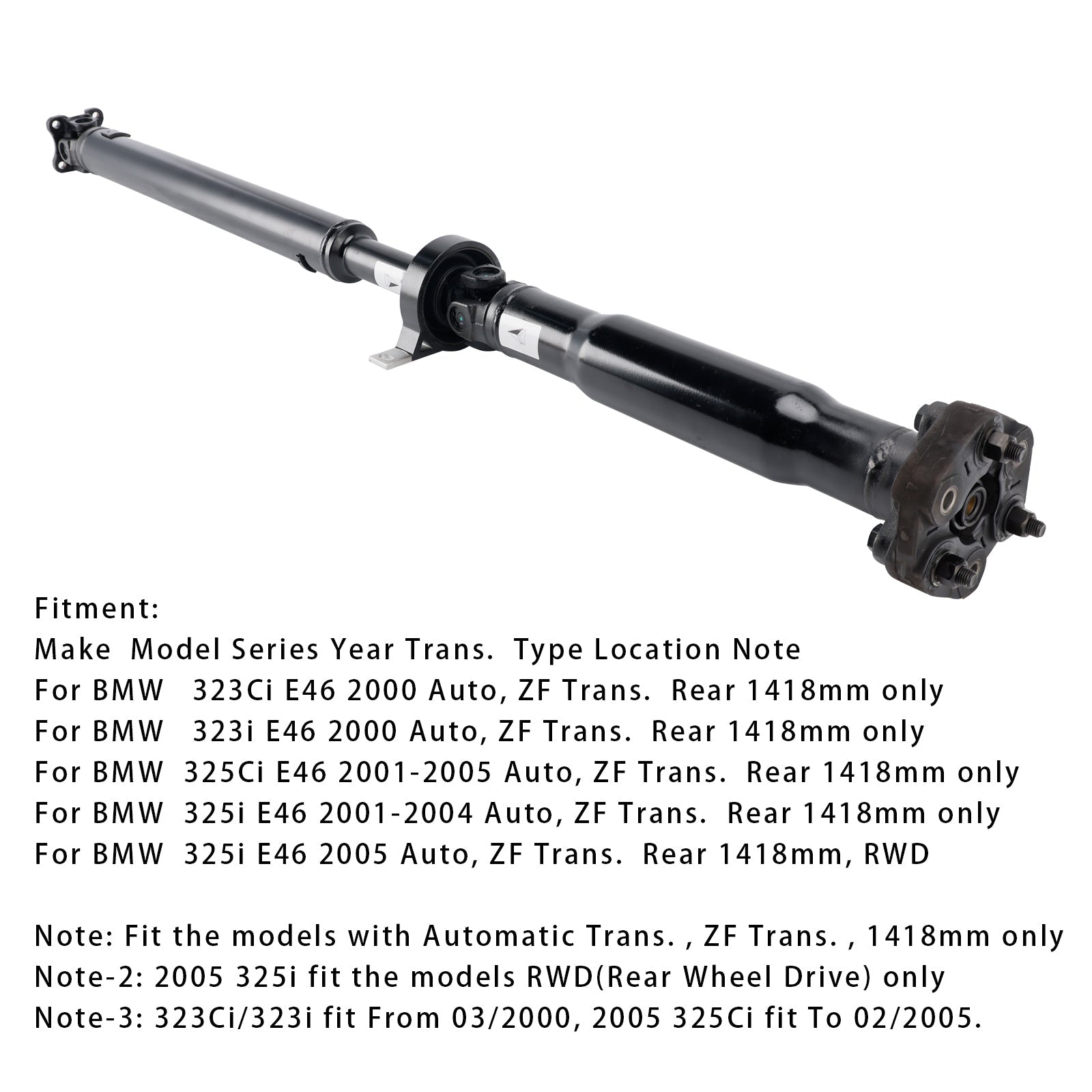 2001-2005 BMW 325Ci E46 Auto, ZF Trans Rear Driveshaft Prop Shaft Assembly 26111229564