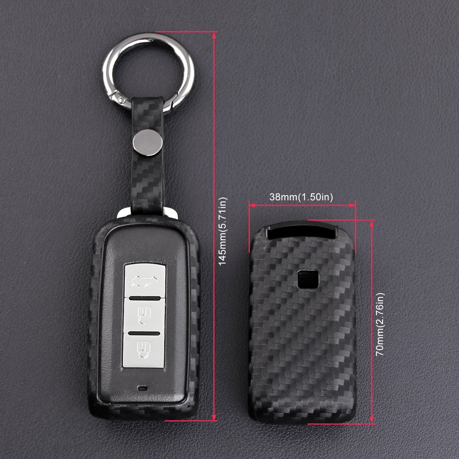 Leather Silicone Car Key Case Cover With Buckle For Mitsubishi