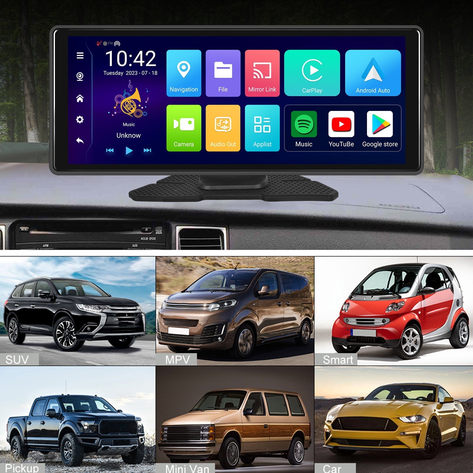 10.77"Bluetooth Car Navigation Carplay HD Large Touch Screen Recorder AHD Camera