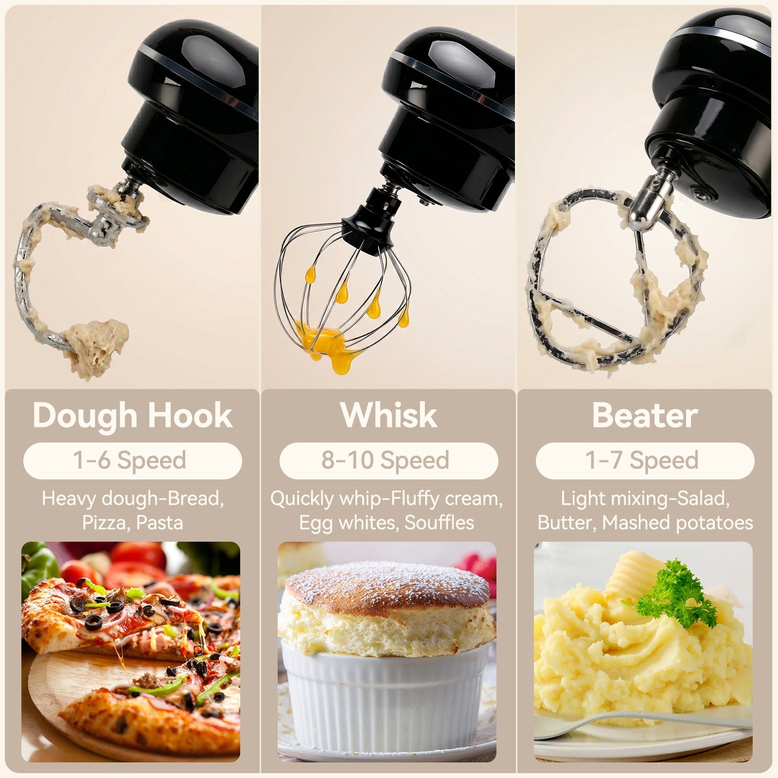 Dough Hook Electric dough mixers are suitable for home use. Balloon Whisk 5.2L Stand Mixer 3-In-1 Kitchen Mixer with Flat Beater