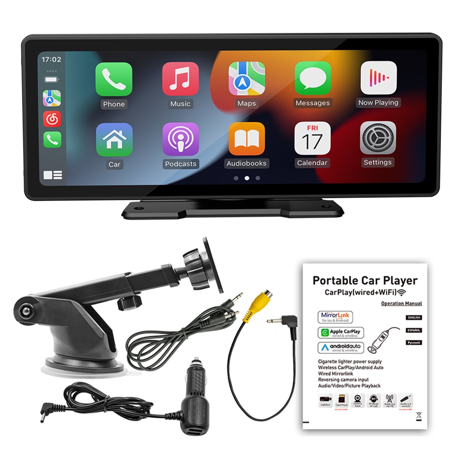 10.77" Wireless Carplay Bluetooth Stereo Radio FM Car MP5 Player + 4 LED Camera