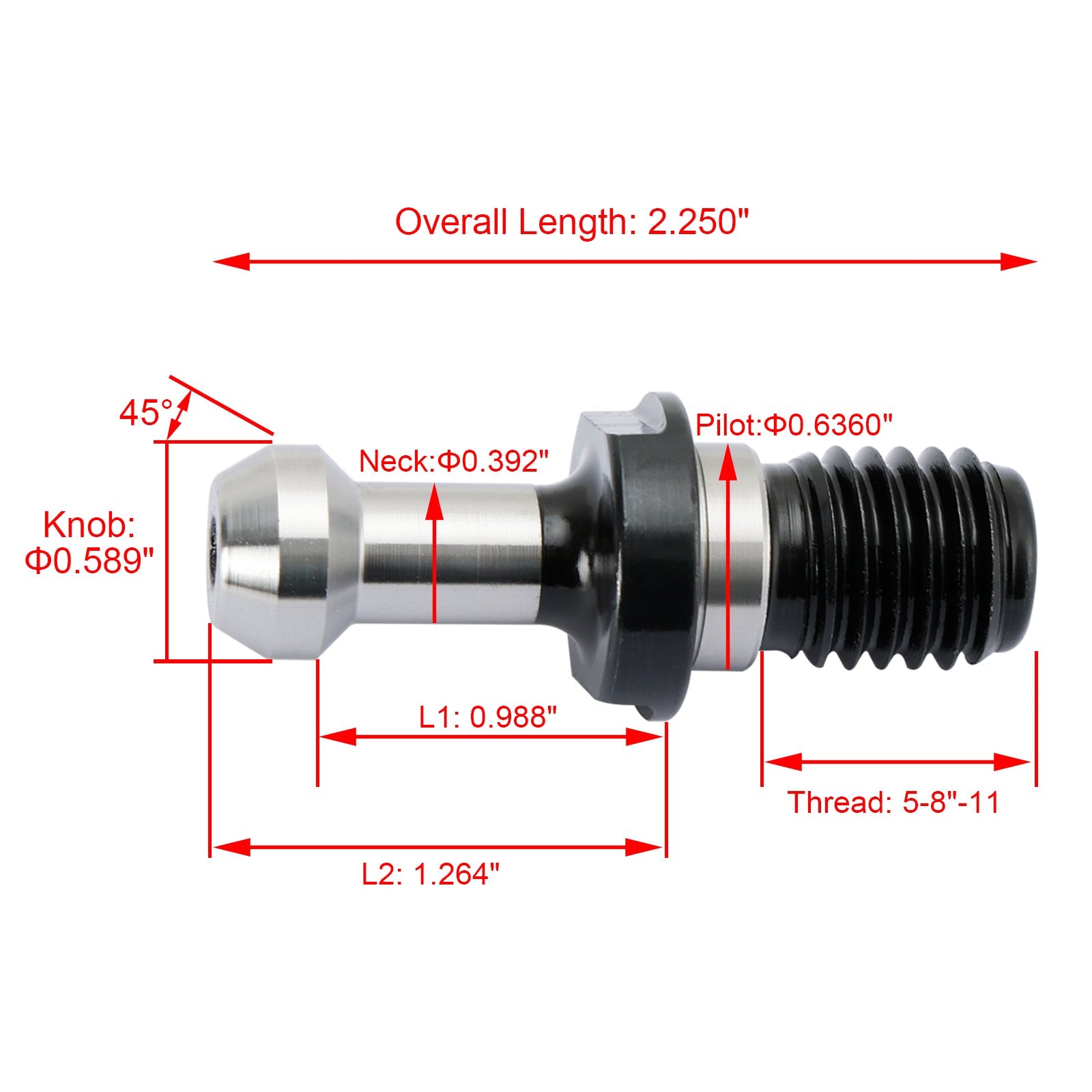 5Pcs CAT40 45掳 Pull Stud Retention Knob Fits For Any Haas CAT40 CNC Silver