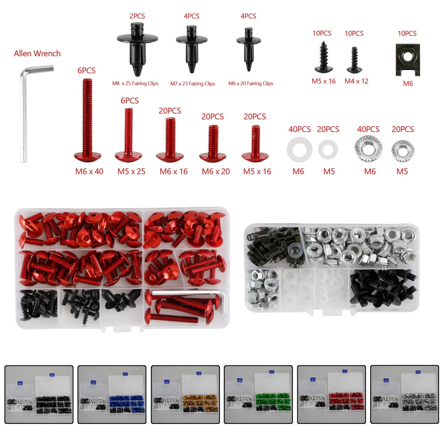 232pcs Replacement Alu Fastener kit Screw Nuts Washers Motorcycle Motorbike Generic