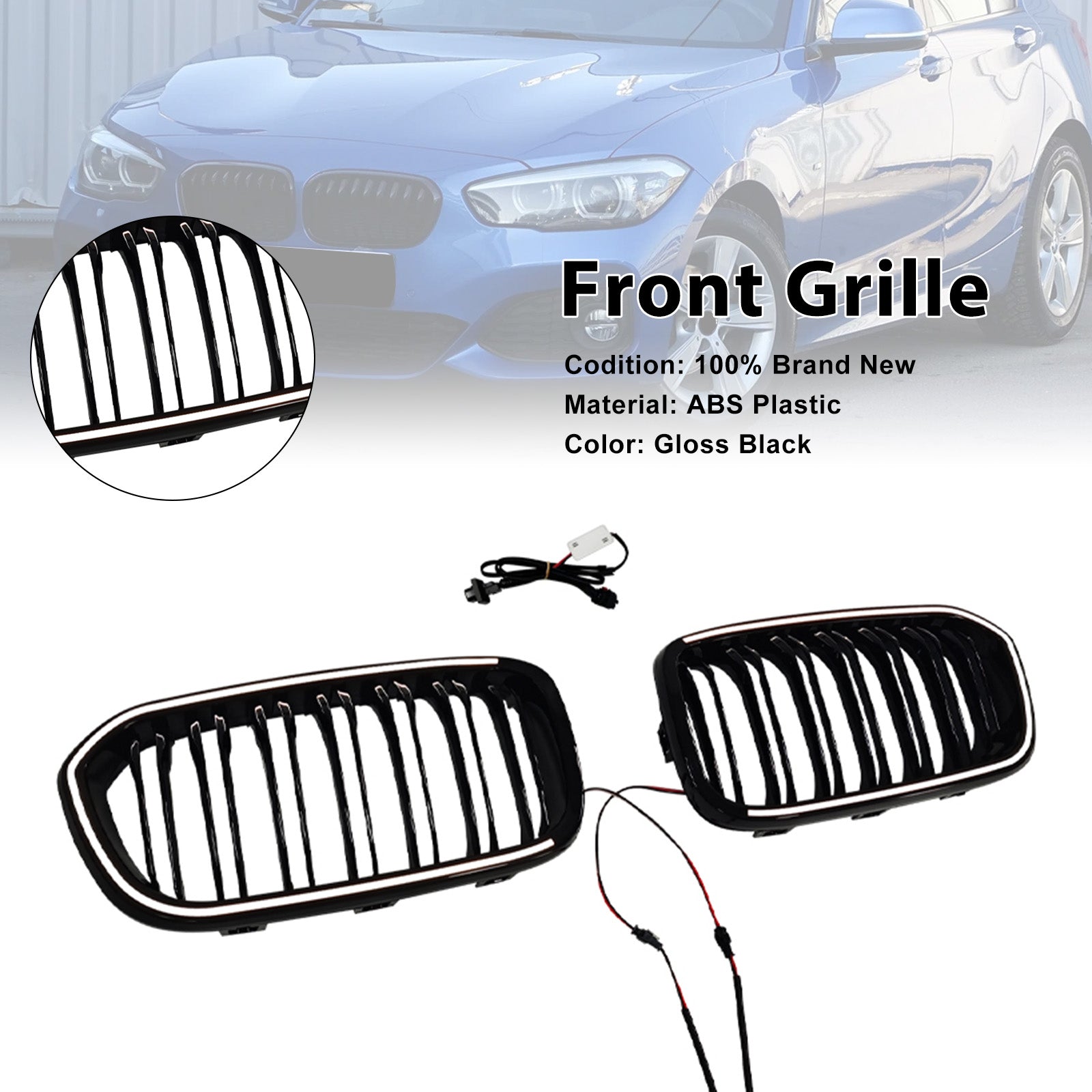 2015-2017 Fit BMW 1 Series F20 F21 Double Line Front Kidney Grill Grille Black