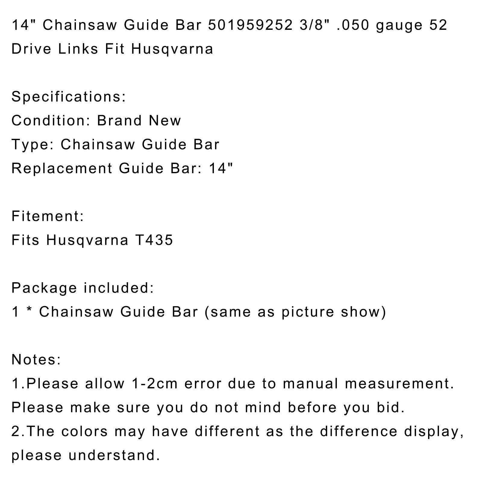 14" Chainsaw Guide Bar 501959252 3/8" .770 gauge 52 Drive Links Fit Husqvarna