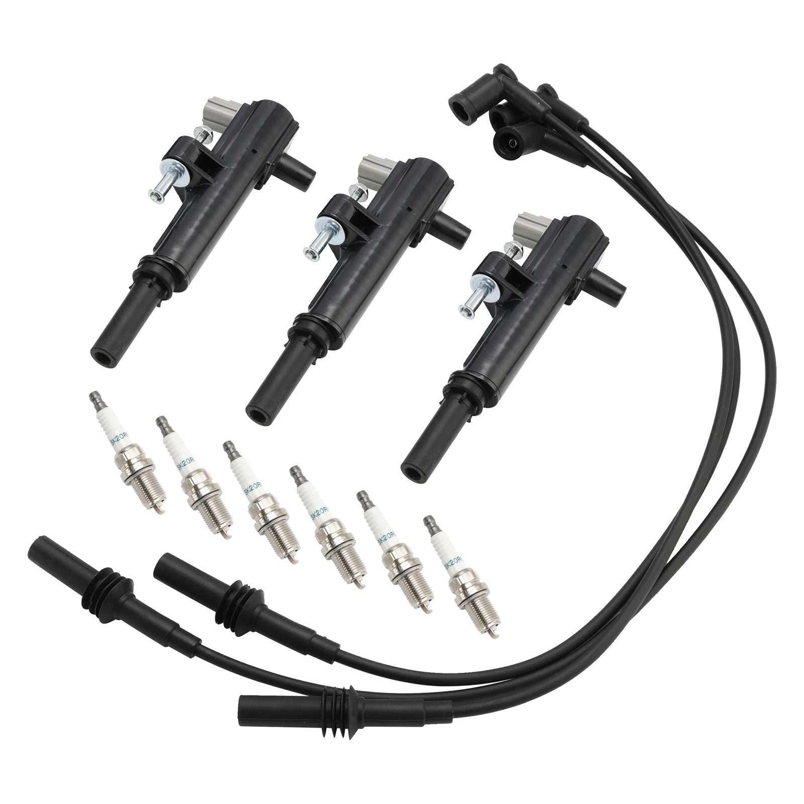 2009-2010 Jeep Grand Cherokee V6 3.7L 3x Ignition Coil+6x Spark Plug+3x Wire UF640