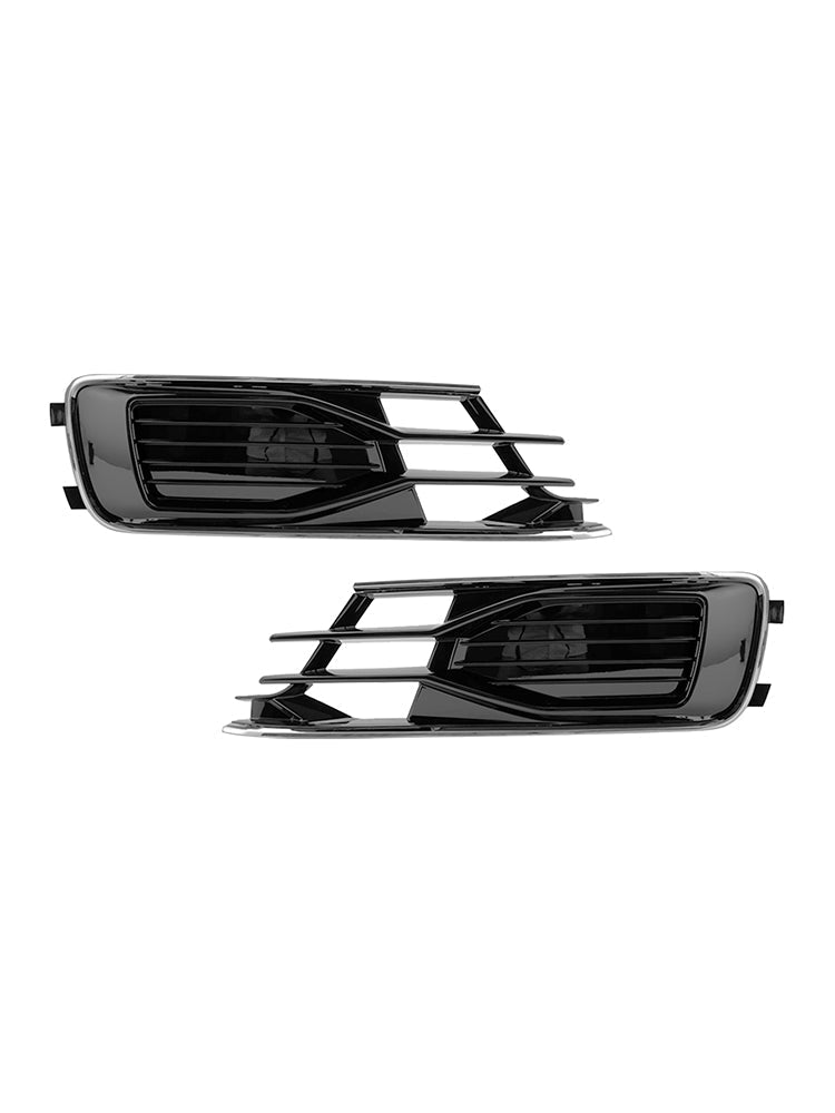 2014-2018 Audi A6 C7 2PCS Front Bumper Foglight Cover Grill Black Chrome