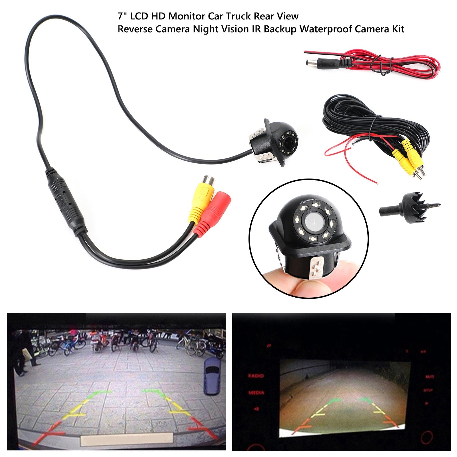 170掳 HD CMOS Car Rear View Backup Reverse Camera Night Vision 8 LED Waterproof