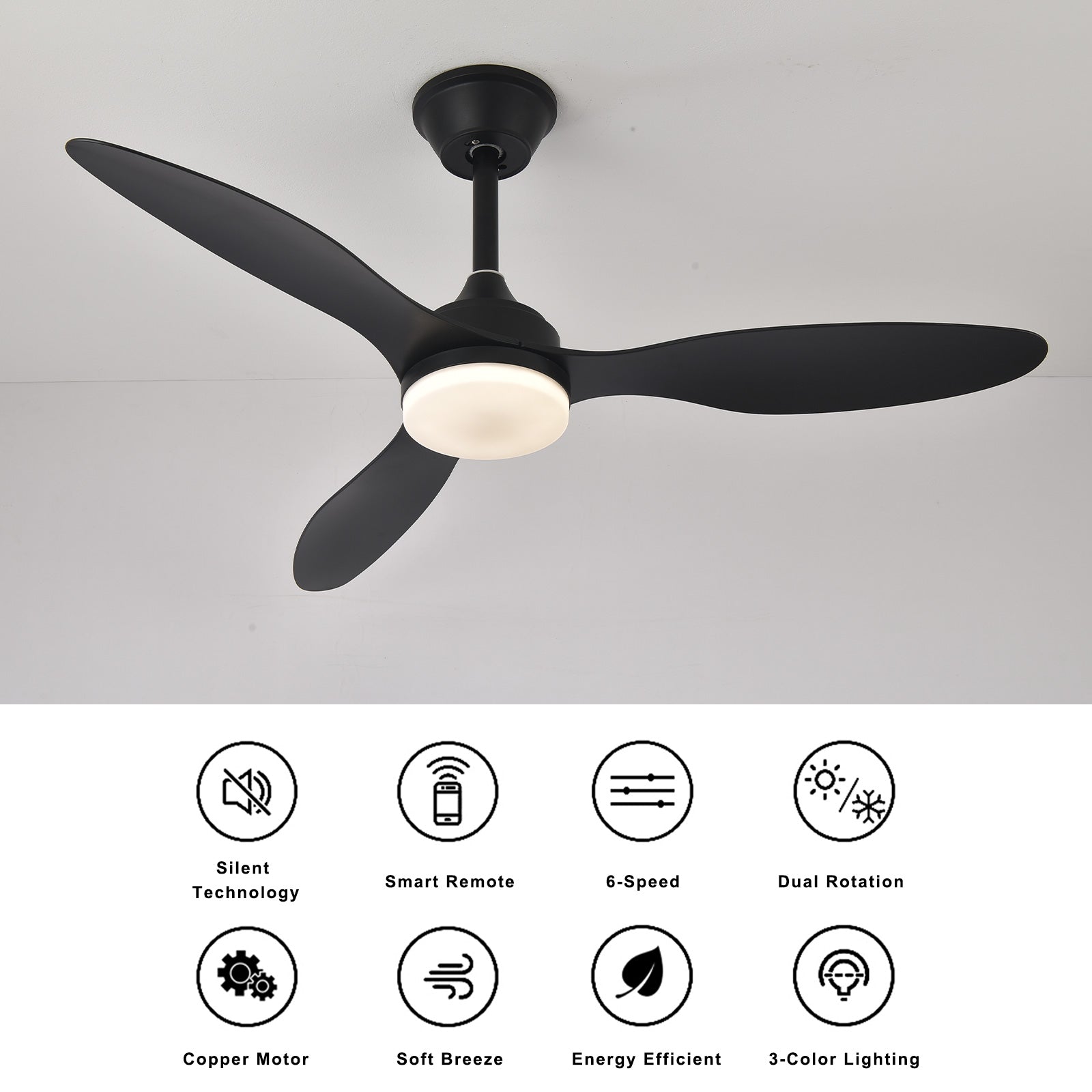 42" Pendant Ceiling Fan with Light Dimmable Black Quiet DC Motor Remote