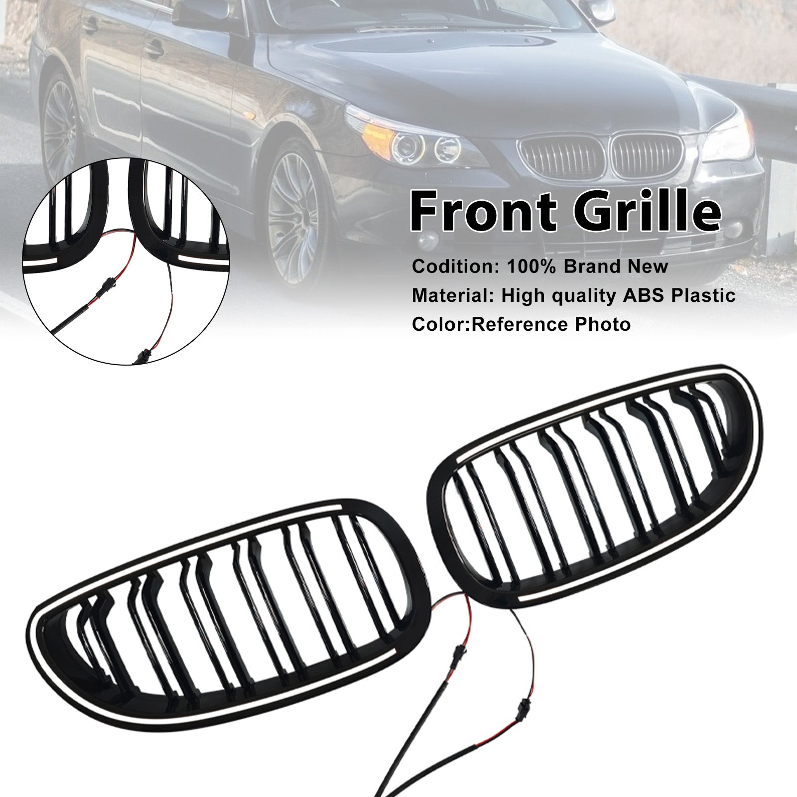 2004-2009 For BMW 5 Series Sedan E60 520d 525d 530d 535d 2PCS Glossy Black Front Sport Kidney Grille