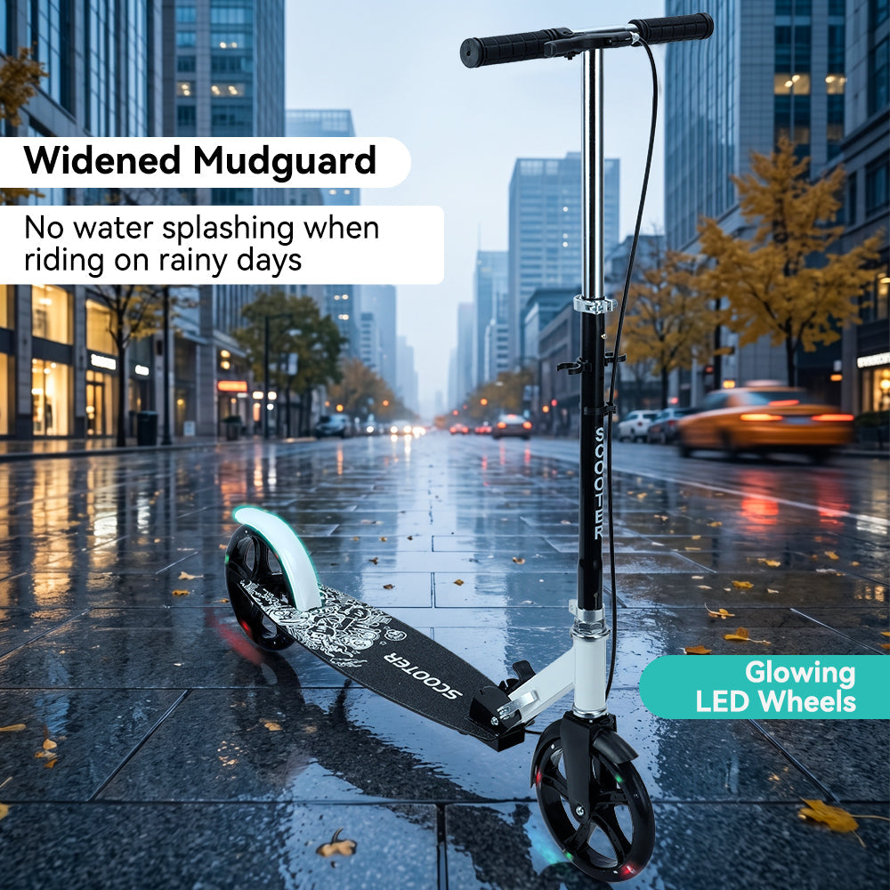 Foldable Commuter Kick Scooter For Adults and Teens With 8" Large solid pu luminous tire Dual Safety Brakes Anti-Slip Deck Commute Kick Scooter