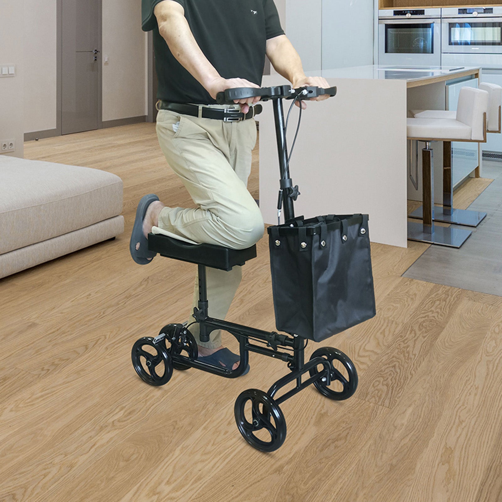 Foldable Knee Scooter Steerable Leg Walker W/Basket Adjusted Height Walking Aid