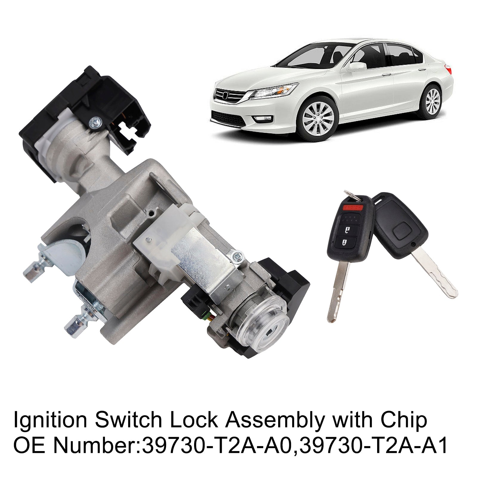 2014-2017 Honda Accord L4 2.0L Ignition Switch Lock Assembly with Chip 39730-T2A-A1 39730-T2A-A0