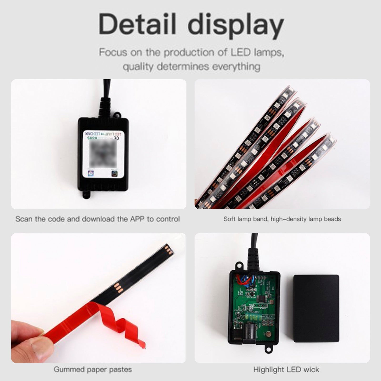 6Pcs LED Chassis Light Modified With Fantasy Ambient Light APP Controller 60cm*2+180cm*2+60cm*2