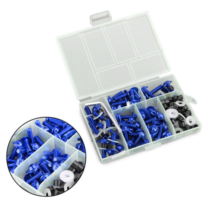 158Pcs Sportbike Windscreen Fairing Bolts Kit Fastener Clips Screws Blue