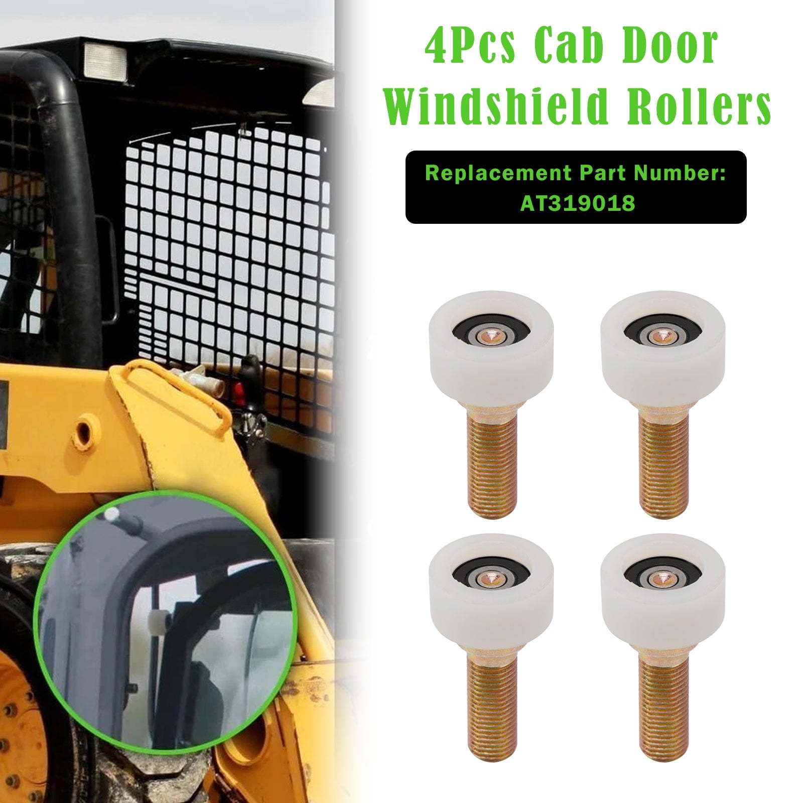4Pcs Cab Door Roller AT319018 Fits For John Deere Skid Steer 240 250 260 270