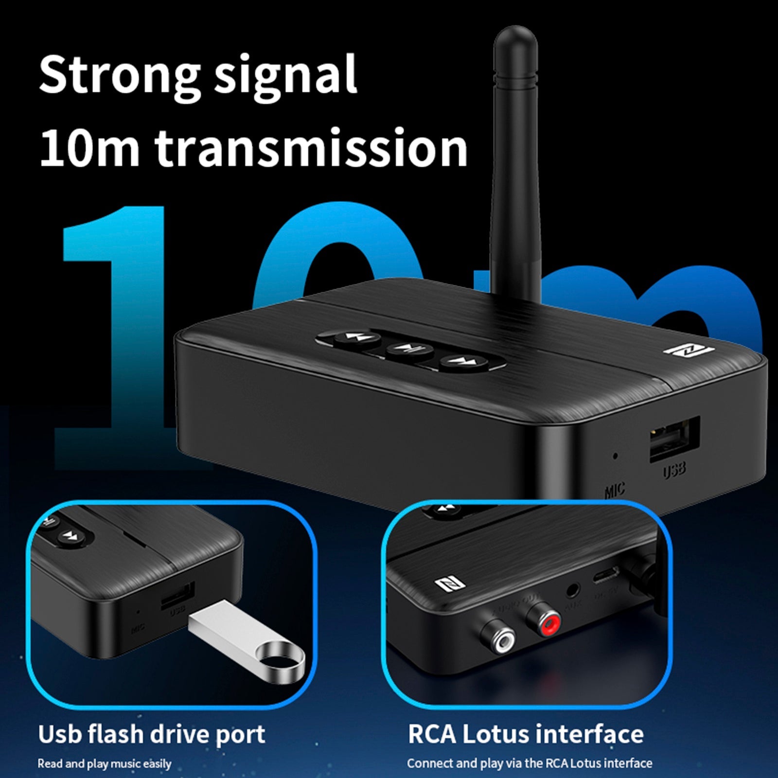 NFC Bluetooth 5.4 Audio Receiver AUX/RCA Amplifier USB Flash Drive to Play Music