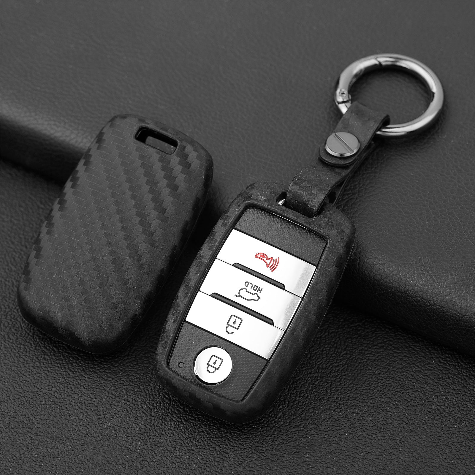 Leather Silicone Car Key Case Cover With Buckle For Kia