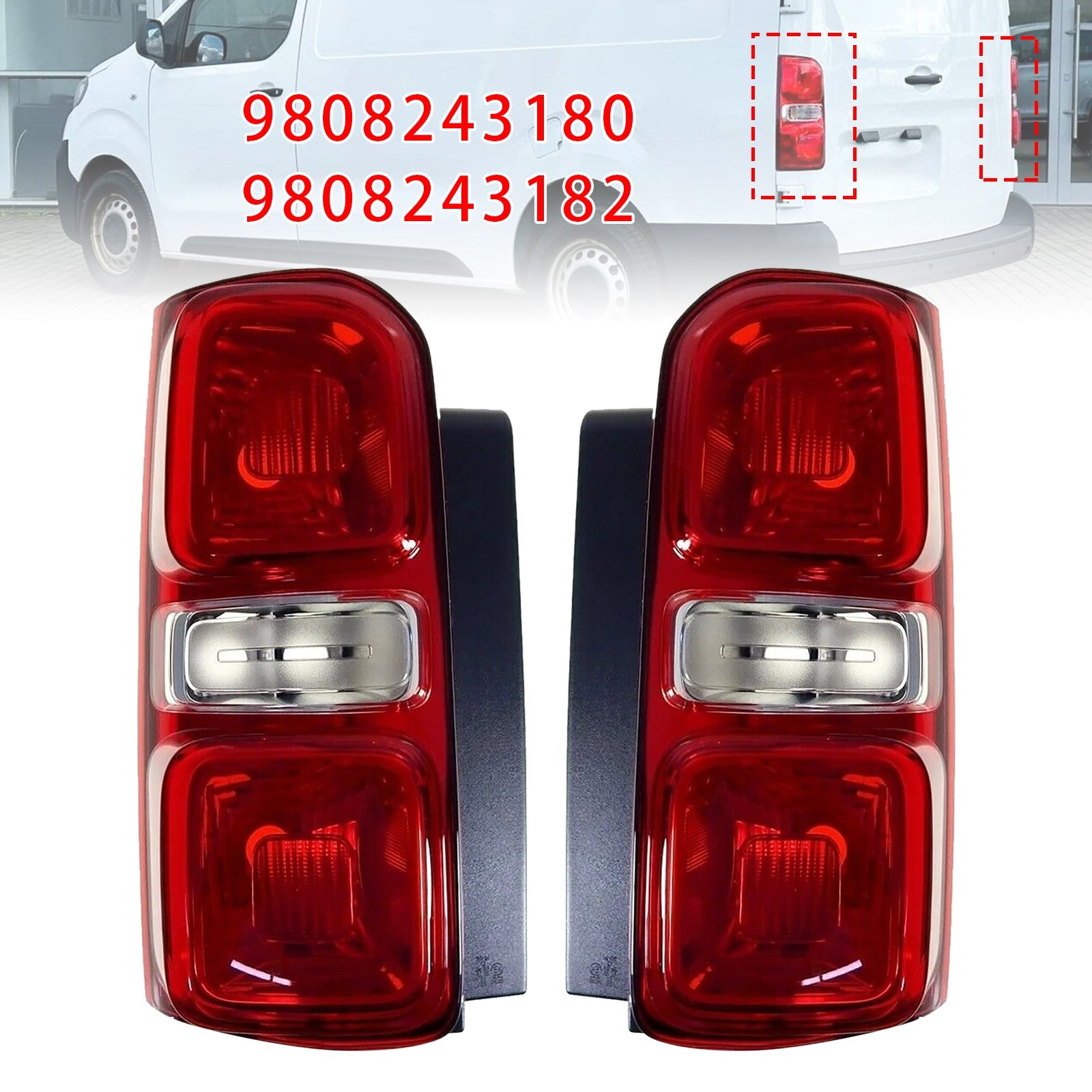 2016-2021 Toyota Proace Left+Right Rear Tail Light Halogen 9808243180 9808243182