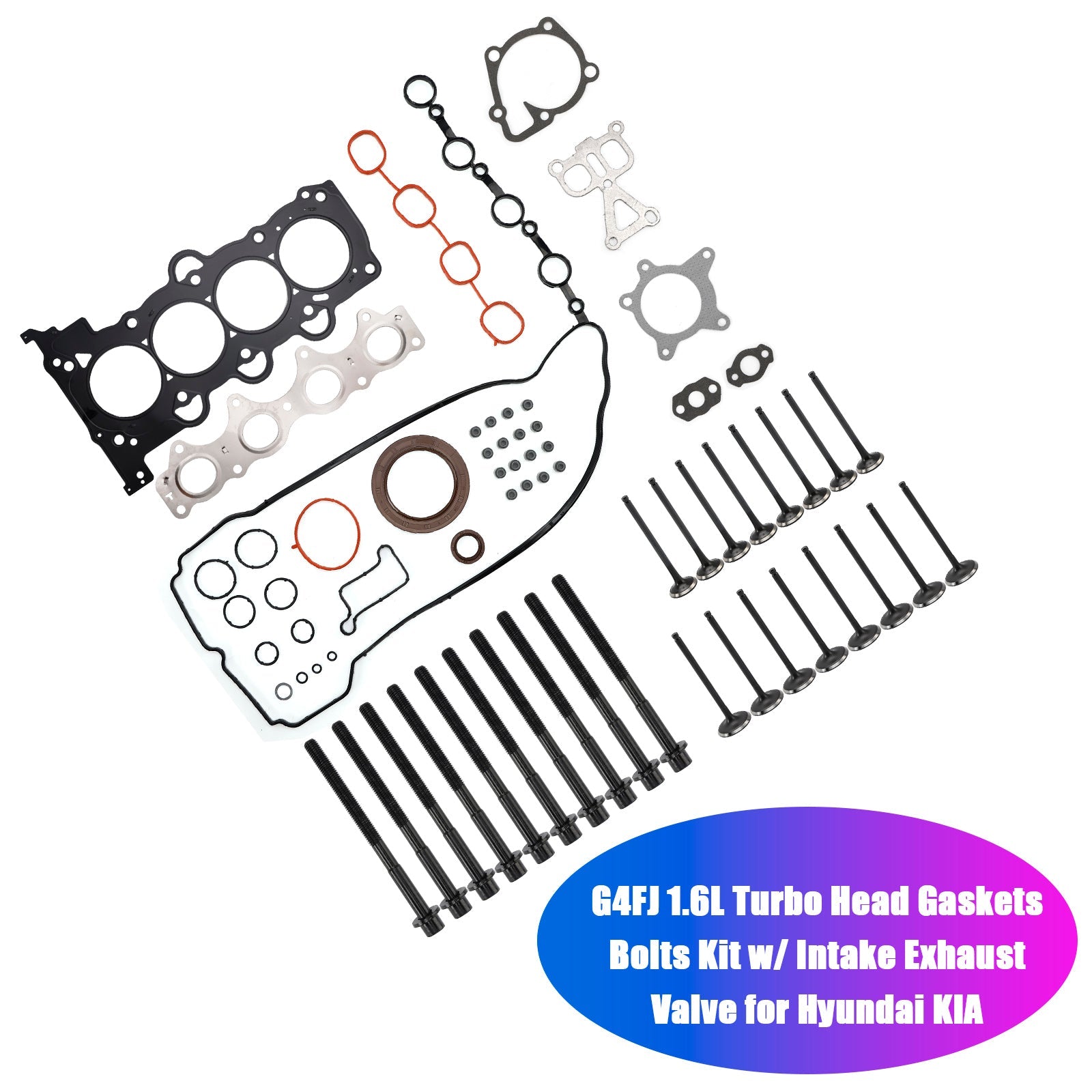 2013-2017 Kia Rio 1.6L GAS Naturally Aspirated G4FJ 1.6L Turbo Head Gaskets Bolts Kit w/ Intake Exhaust Valve 23110-2B710