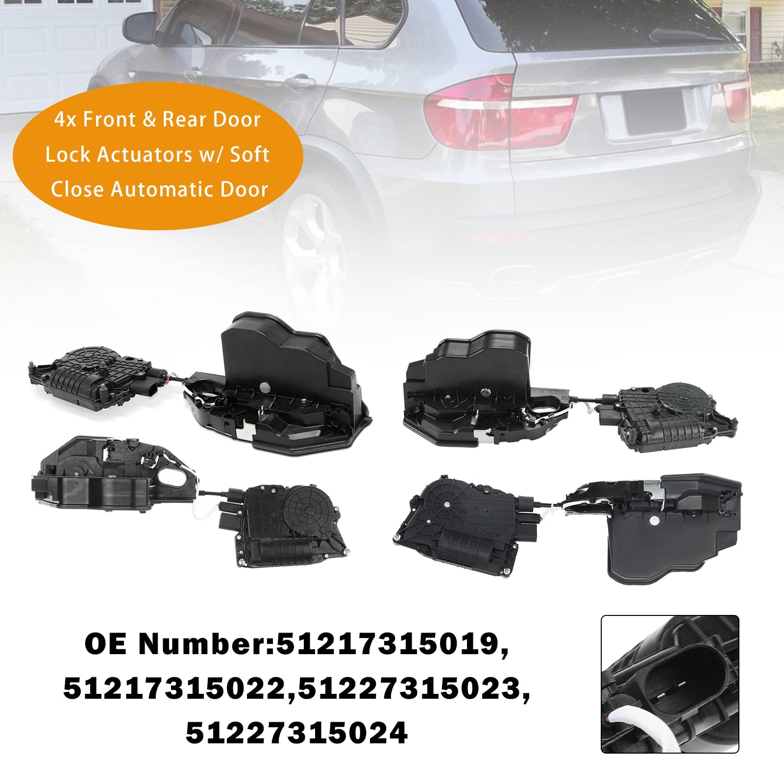 4x Front & Rear Door Lock Actuators for BMW X5 E70 07-12 X6 E71 08-14 w/ Soft Close