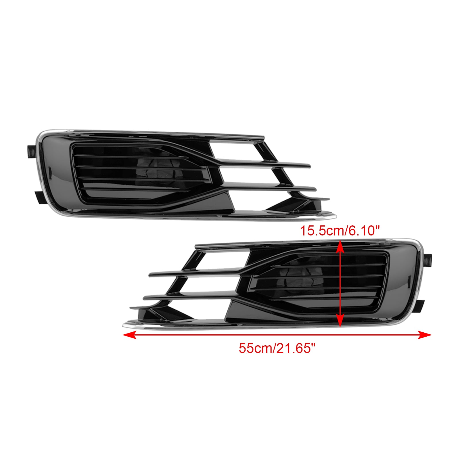 2014-2018 Audi A6 C7 2PCS Front Bumper Foglight Cover Grill Black Chrome