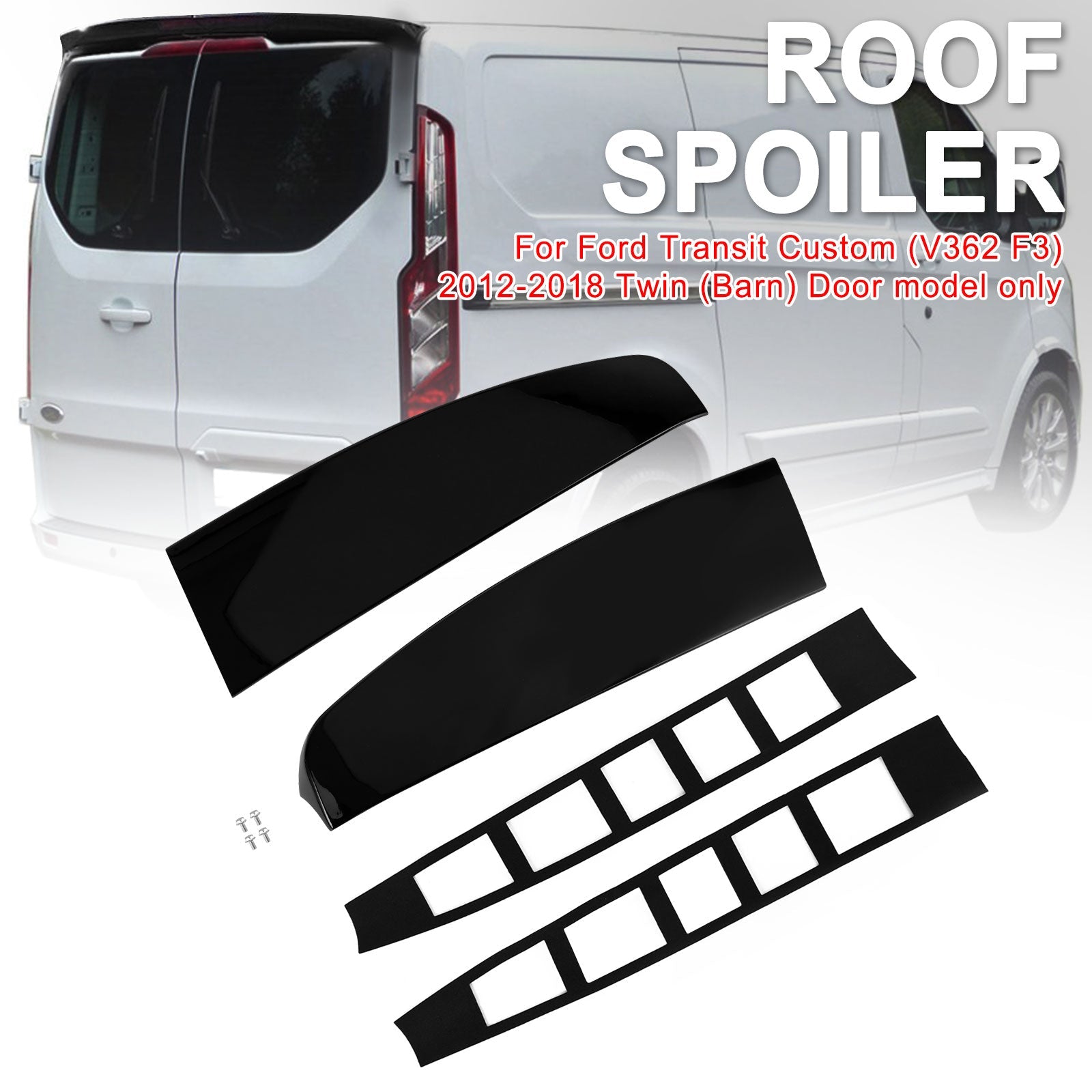 Black Rear Twin Barn Door Roof Spoiler Fit Ford Transit Custom 2012-2023