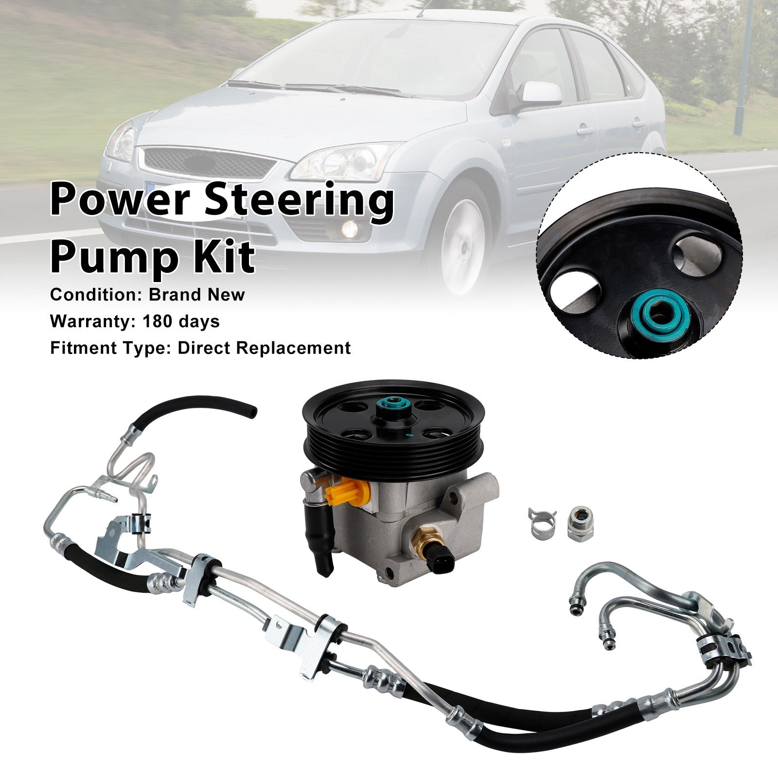 Power Steering Pump + High Pressure Pipe 4M513A696AC Fit Ford Focus 2004-2011
