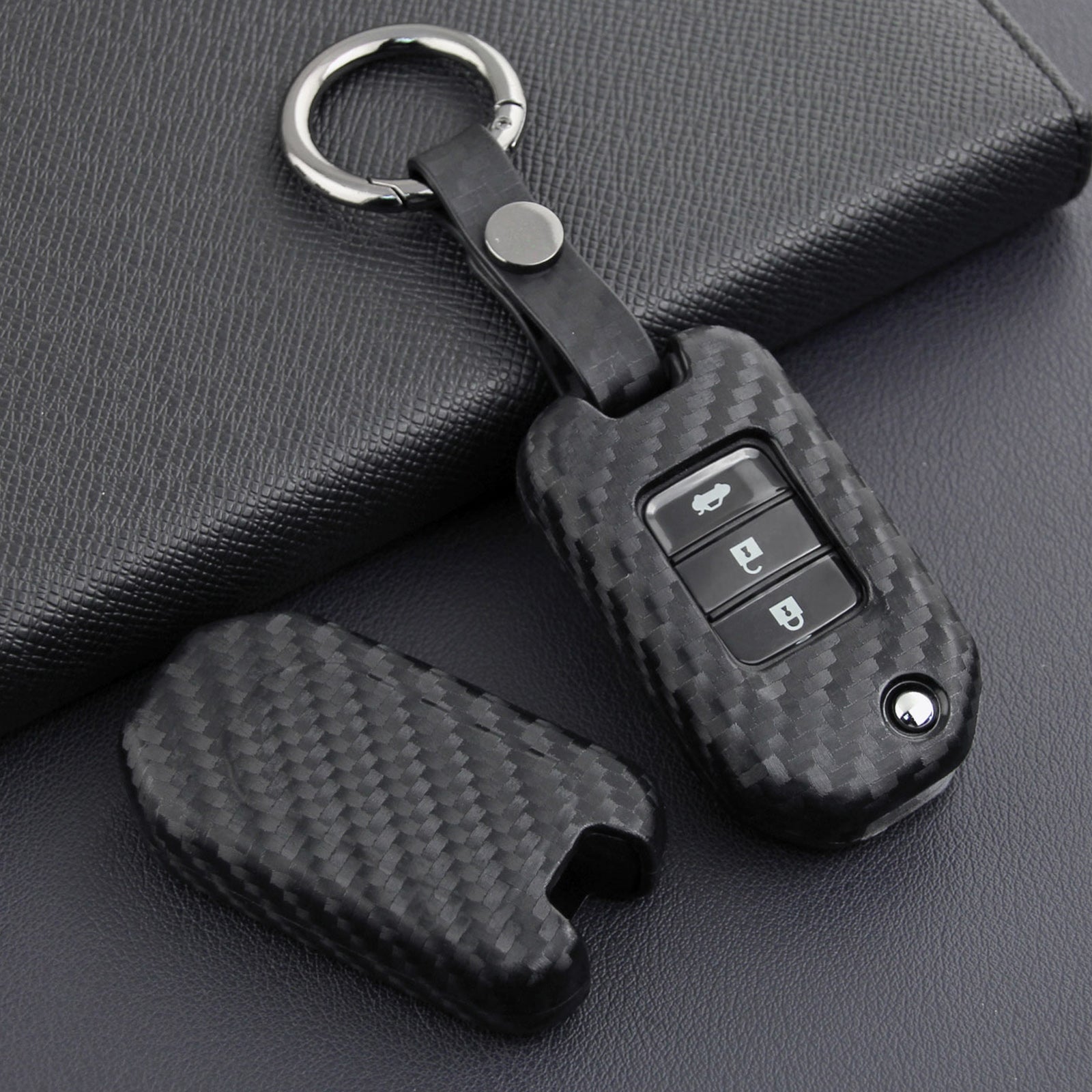 Leather Silicone Car Key Case Cover With Buckle For Honda Accord