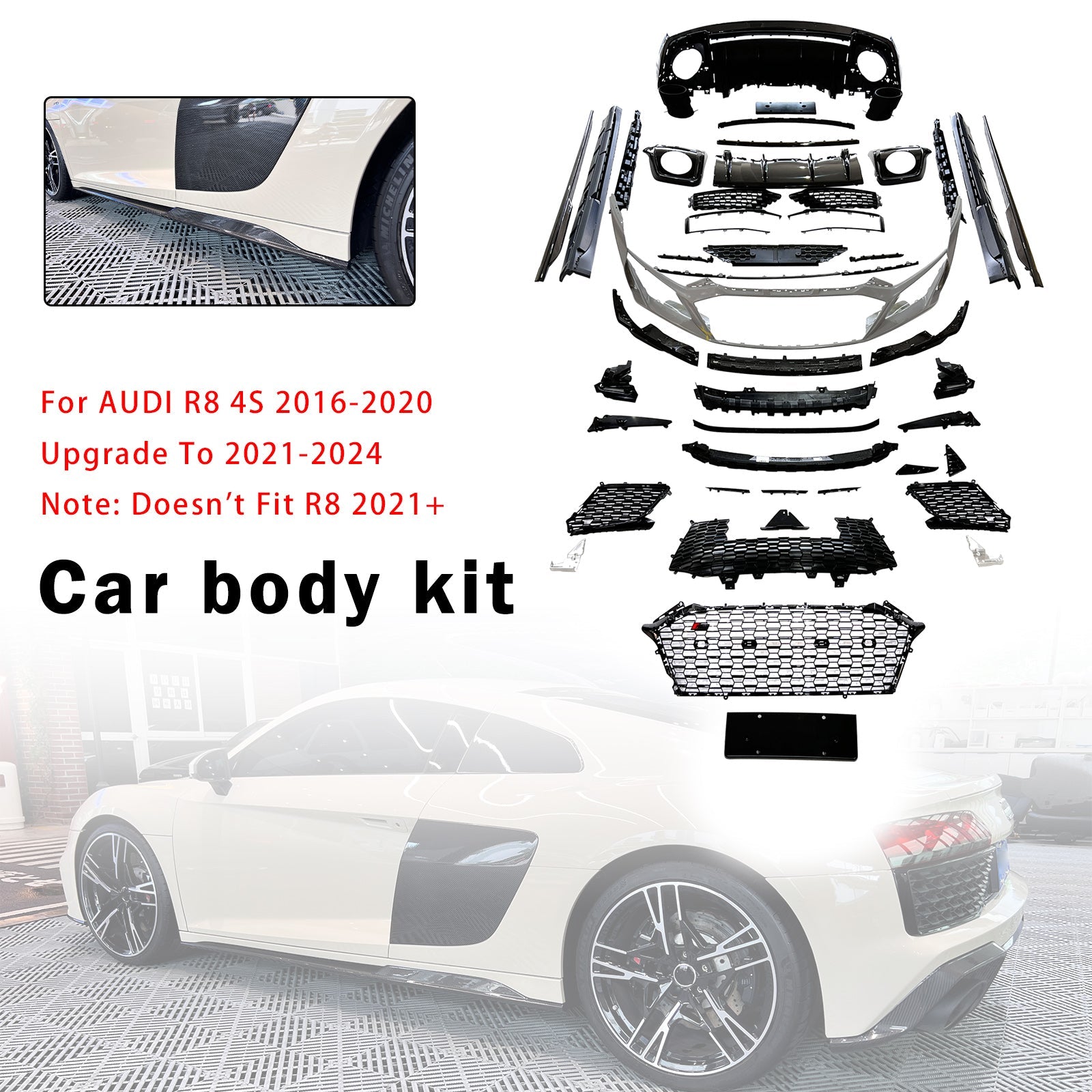 Fit AUDI R8 4S 2016-2020 Upgrade To 2021-2024 Body Kit Bumper