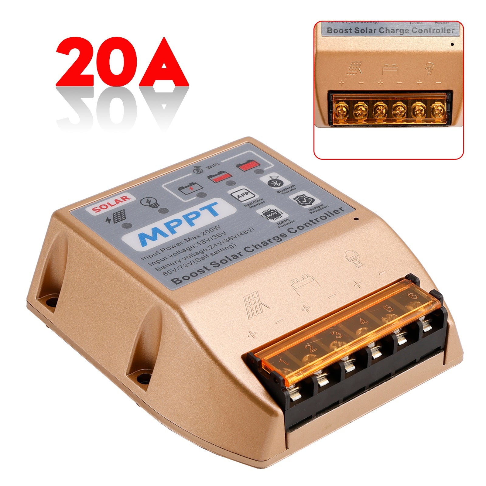 10A/20A/30A Boost MPPT Solar Controller 24V36V48V60V72V Mobile APP Smart Control