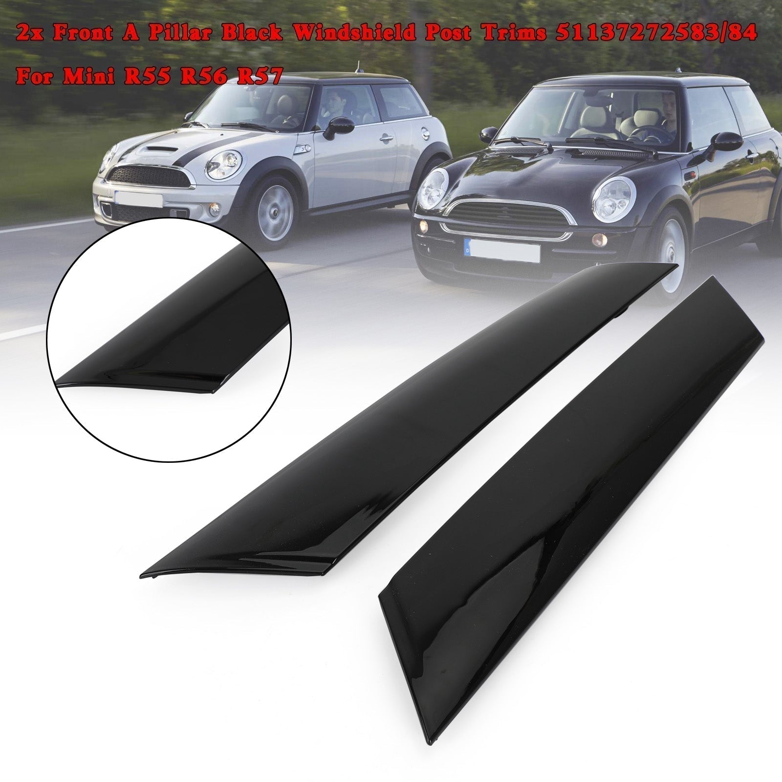 2009-2015 MINI Cabrio R57 LCI Front A Pillar Black Windshield Post Trims 51137272583/84