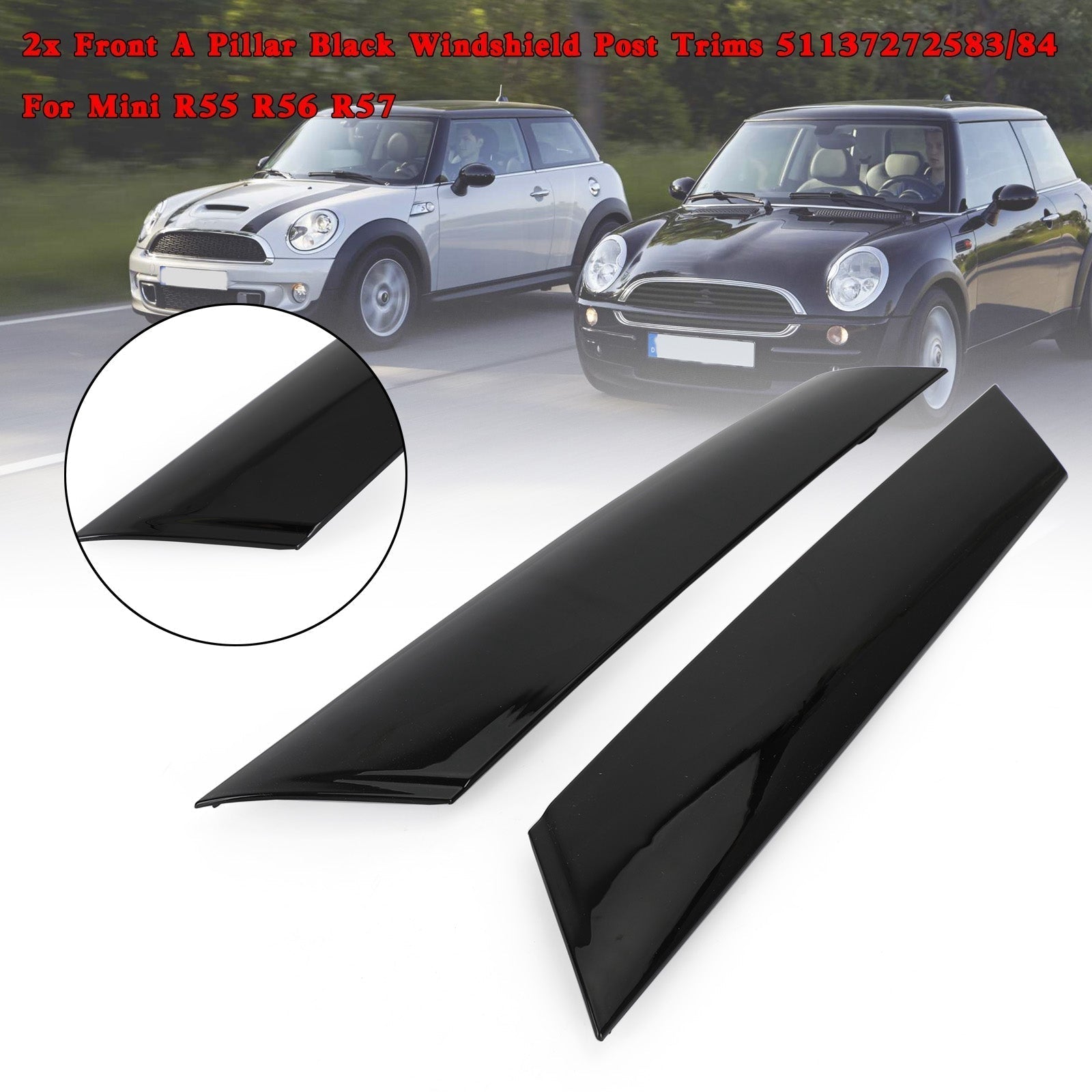 2009-2013 MINI R56 LCI Front A Pillar Black Windshield Post Trims 51137272583/84