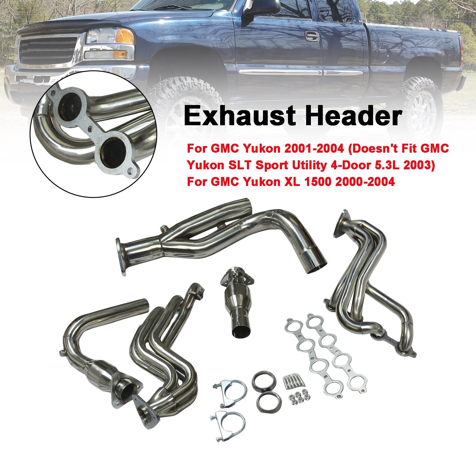 Stainless Manifold Header Exhaust Fit GMC Fit Chevy GMT800 V8 Engine W/Y-Pipe