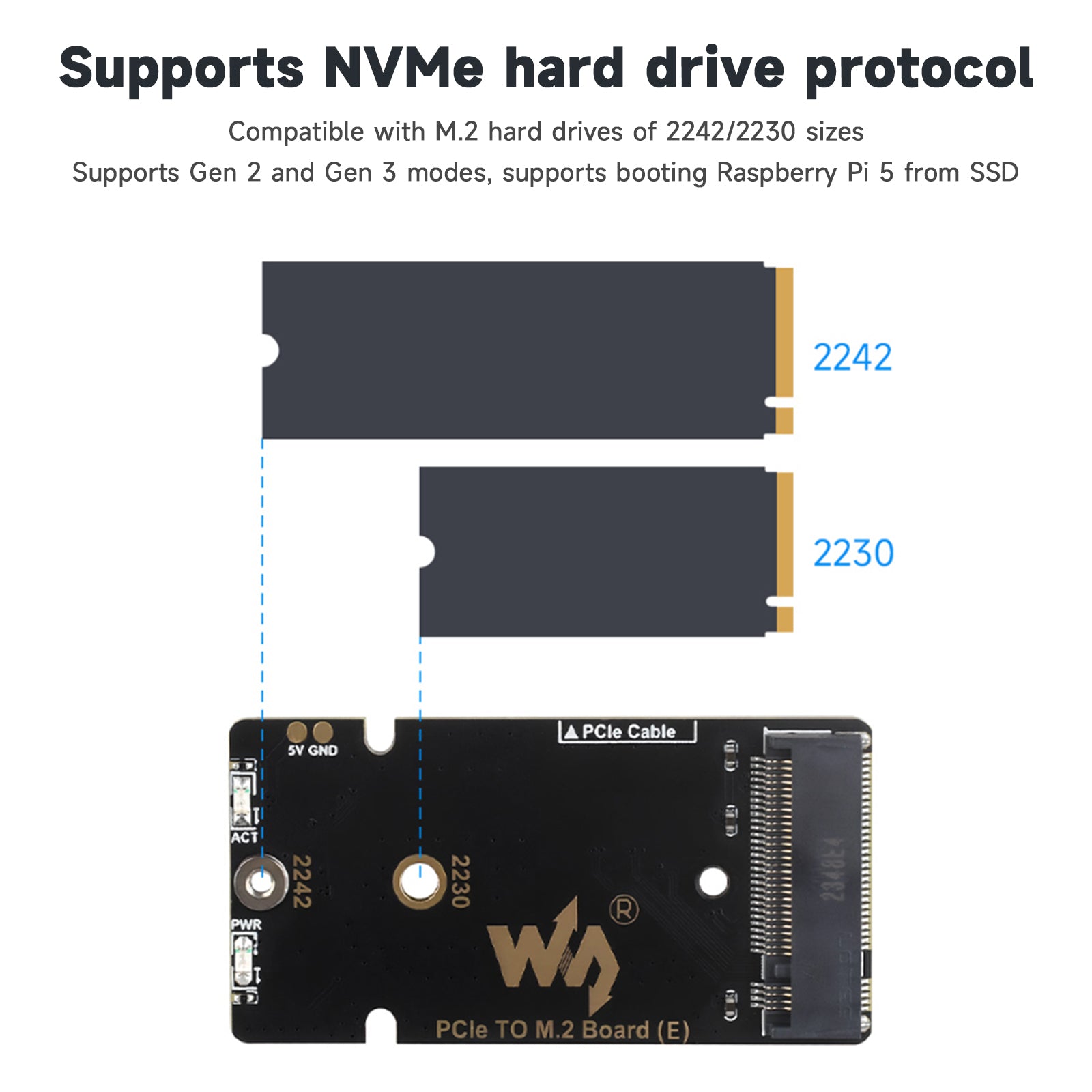 Raspberry Pi 5 PCIe to M.2 Adapter 5/5B Expansion Board Nvme Hard Disk Protocol