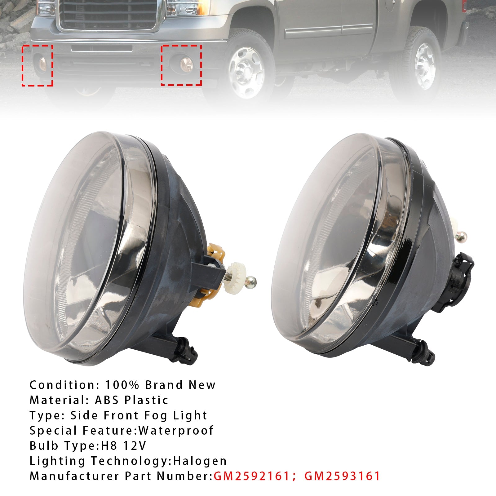 2007-2013 GMC Sierra 1500 Pair Front Fog Lights Lamps With Bulbs