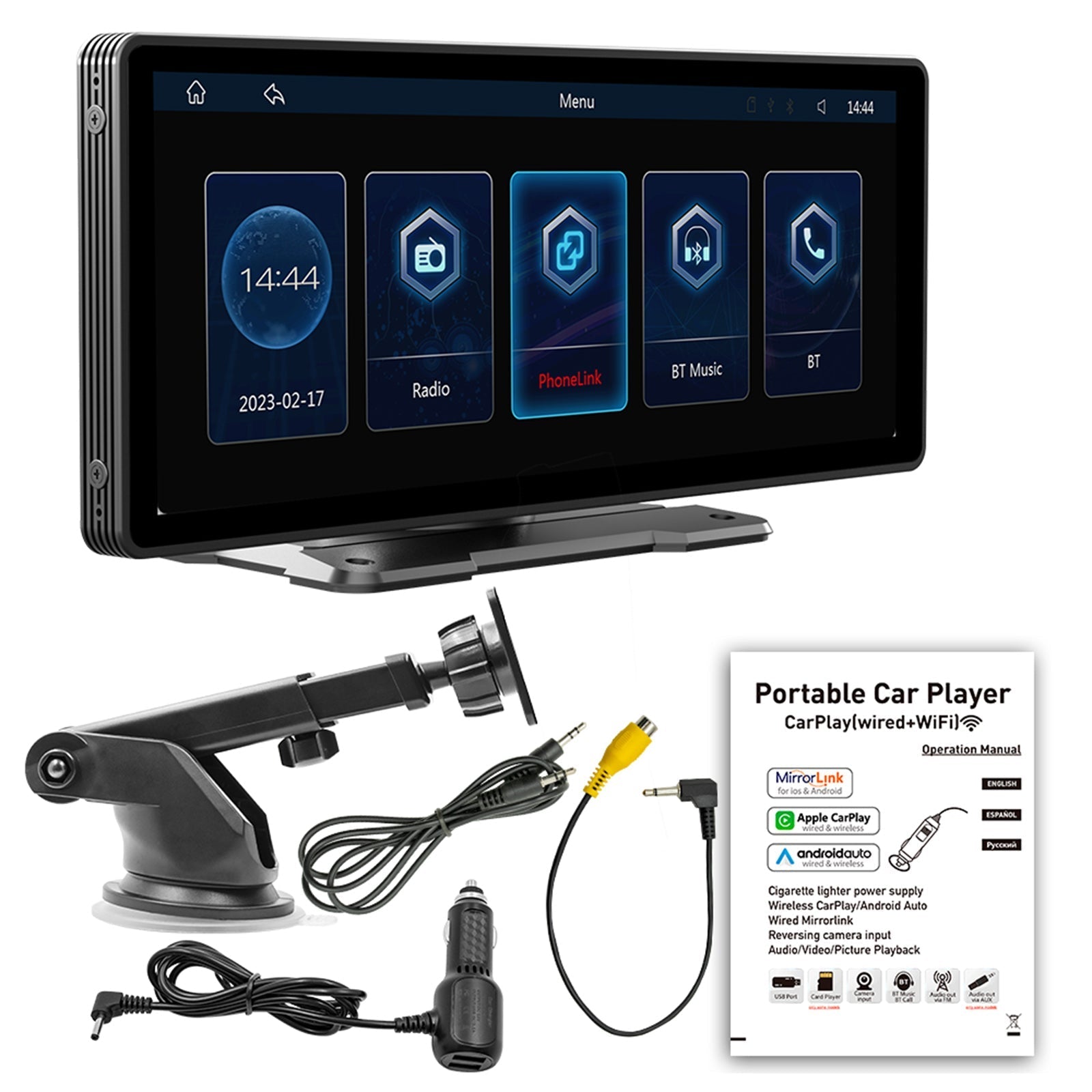 10.77" Wireless Carplay Bluetooth Stereo Radio FM Car MP5 Player + 4 LED Camera