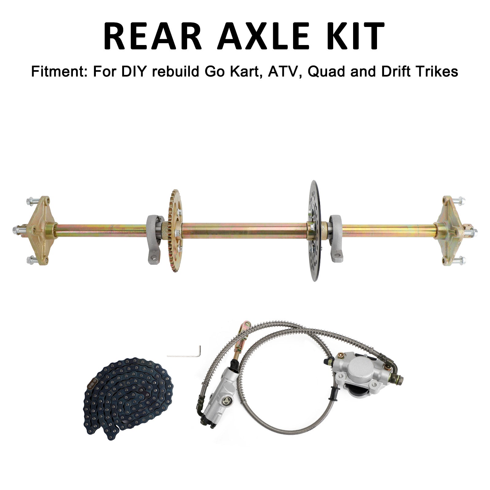 32" ATV Quad Go Kart Rear Live Axle Kit Sprocket Brake Wheel Hub Brake Assembly