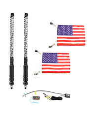 Sport Utility 4WD 4X4 Mining Marine Car excavator 2X 2ft RGB LED APP Whip Lights Antenna W/ Flag Remote Control